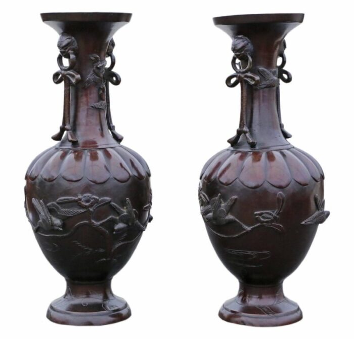 large japanese bronze vases 19th century set of 2 3 1