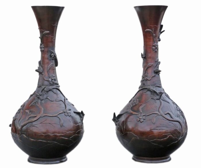 large japanese bronze vases 19th century set of 2 3