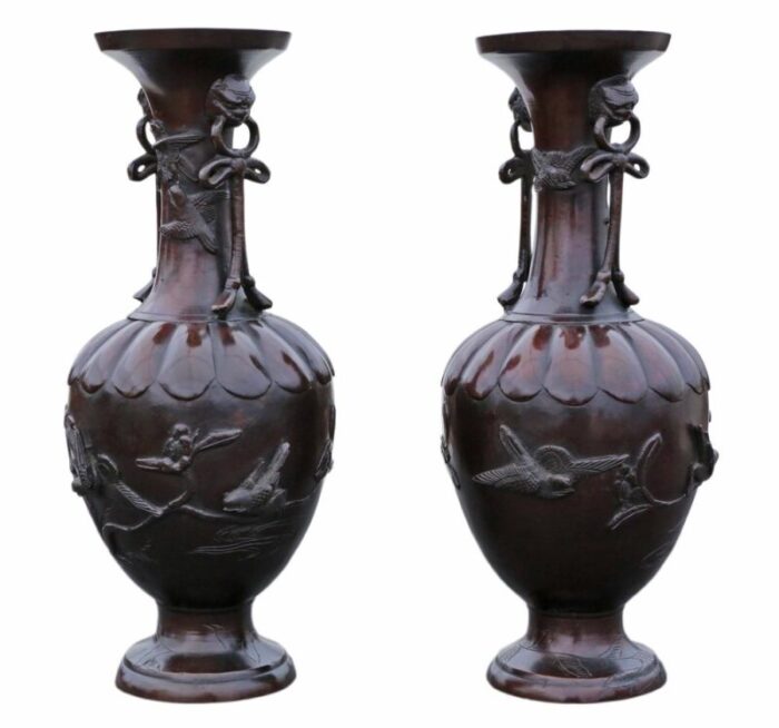 large japanese bronze vases 19th century set of 2 4 1