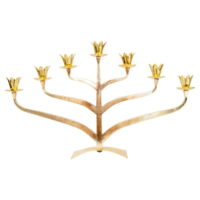 large jewish hammered candelabra for 7 candles 1920s 1