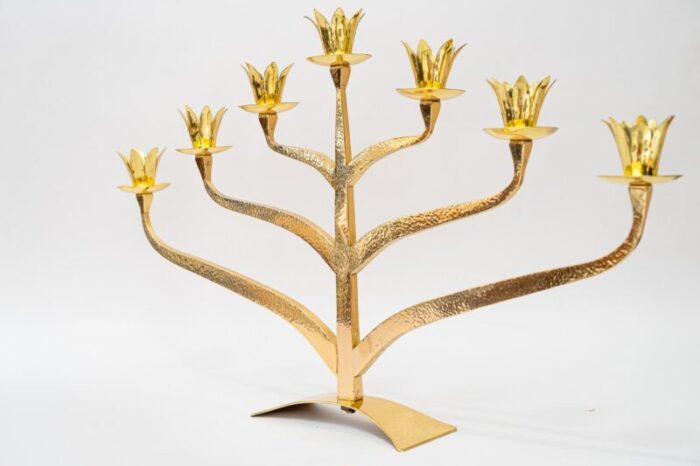 large jewish hammered candelabra for 7 candles 1920s 8