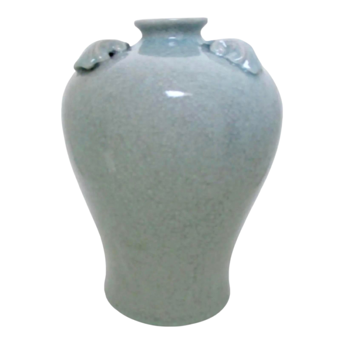 large late 20th century celadon crackle glass vase 4947