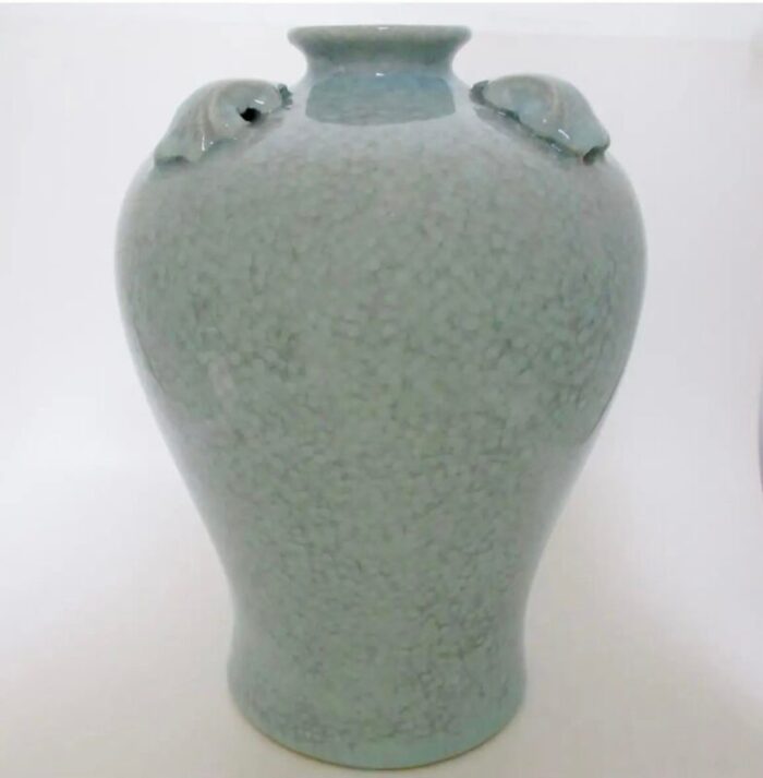 large late 20th century celadon crackle glass vase 9822