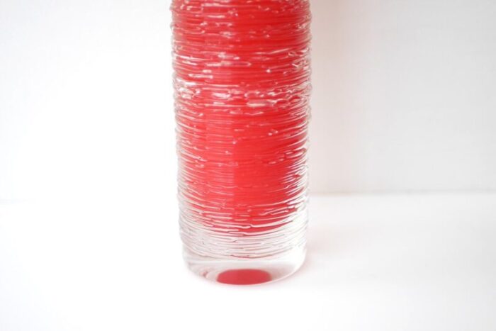 large mid century modern scandinavian glass art vase in bright red crystal glass by edenfalk skruf sweden 9