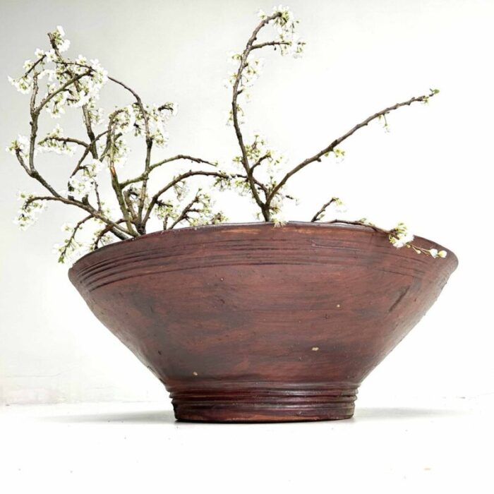 large organic ikebana planter in bizen pottery japan 1950s 12