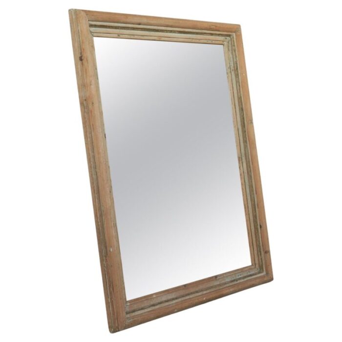 large rustic mirror in pine and faded paint 1920s 1