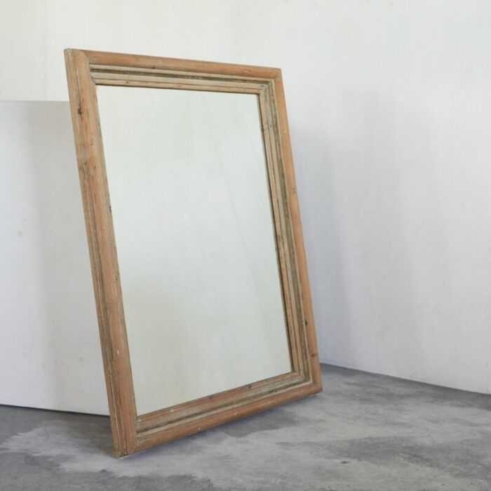 large rustic mirror in pine and faded paint 1920s 2