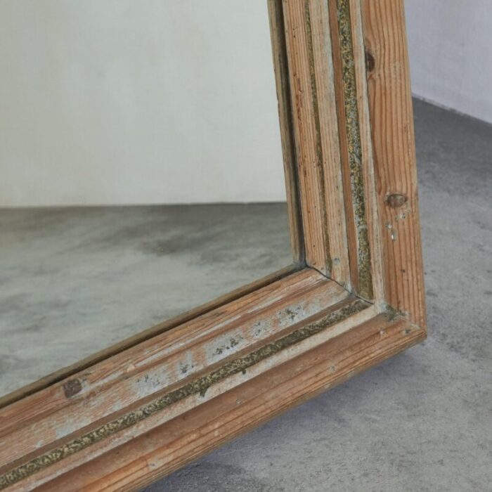 large rustic mirror in pine and faded paint 1920s 4