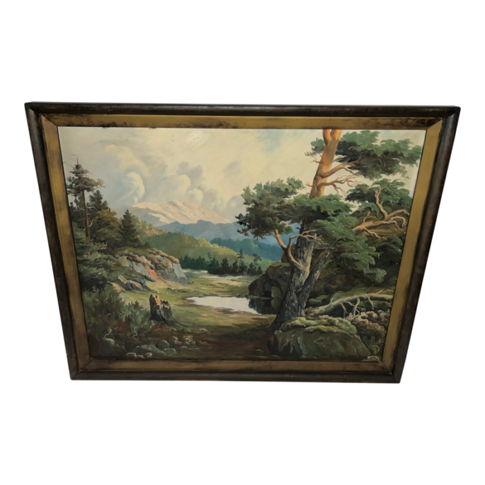 large vintage oil on masonite board mountains landscape painting by norwegian artist jens tvedt framed 2461