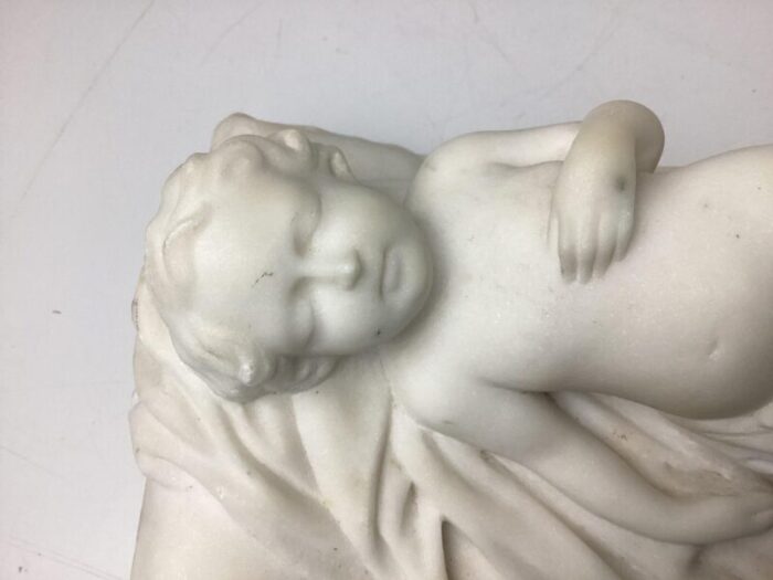 late 19th century antique carved marble figure of a sleeping child 3139