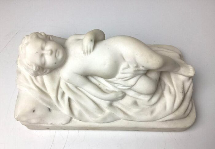 late 19th century antique carved marble figure of a sleeping child 3518