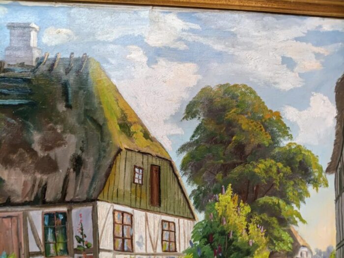 late 19th century antique framed oil painting on canvas of european farm scene 7123