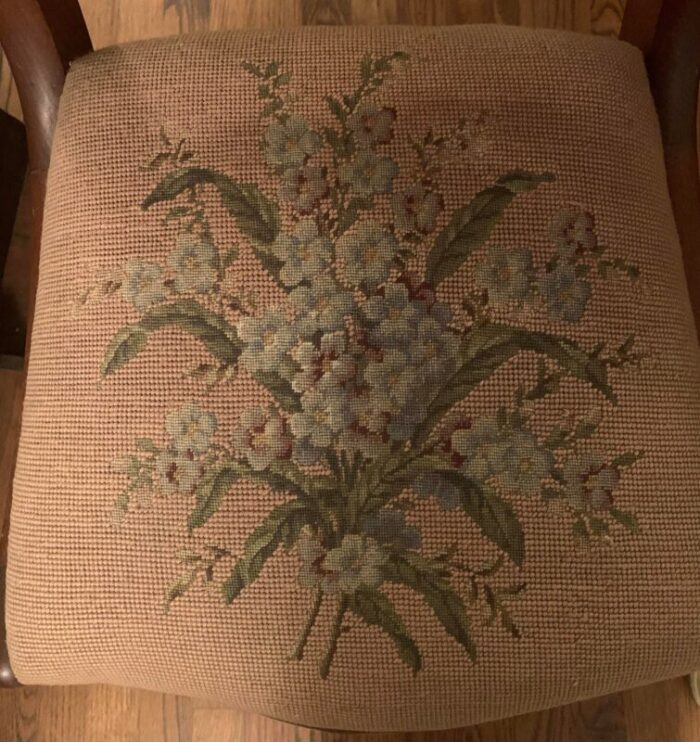 late 19th century carved mahogany balloon back blush floral needlepoint chair 0230