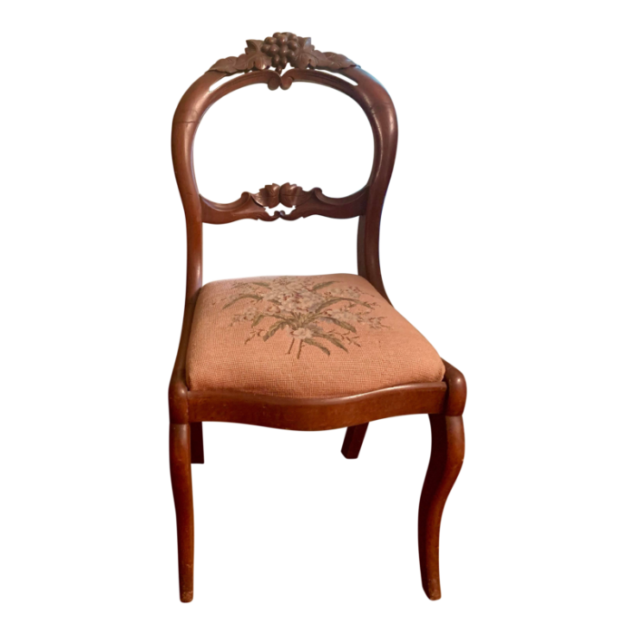 late 19th century carved mahogany balloon back blush floral needlepoint chair 5965