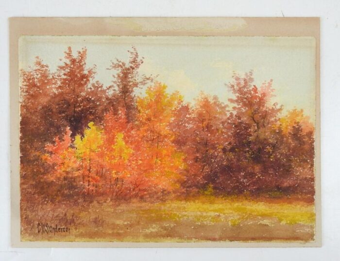 late 19th century charles sanderson vermont autumn landscape watercolor painting 8740