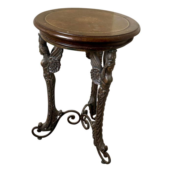 late 19th century vintage english pub cast bronze table with wood top 1137