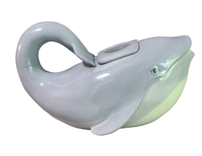 late 20th century ceramic gray blue whale tea pot 3359