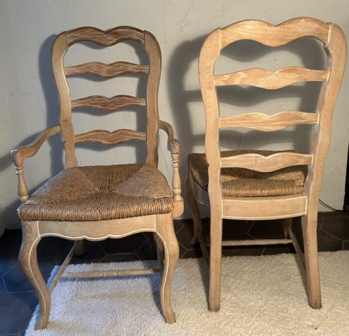 late 20th century country french provincial ladder back rush seat dining chairs set of four 1090