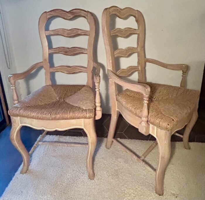 late 20th century country french provincial ladder back rush seat dining chairs set of four 2272