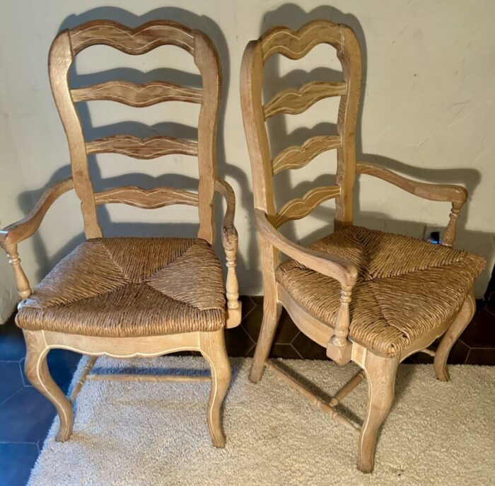 late 20th century country french provincial ladder back rush seat dining chairs set of four 3457