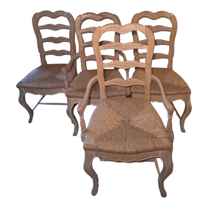 late 20th century country french provincial ladder back rush seat dining chairs set of four 9198