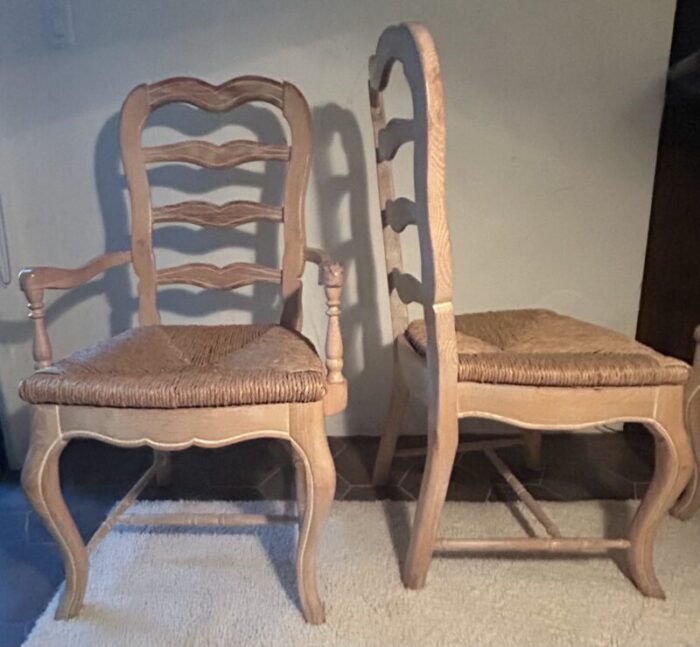 late 20th century country french provincial ladder back rush seat dining chairs set of four 9626