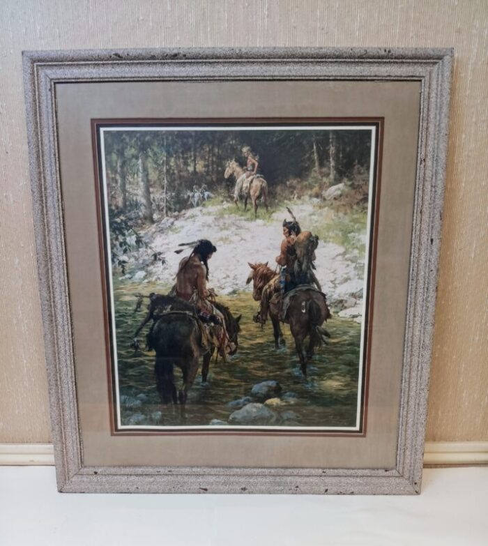 late 20th century crossing medicine creek paper giclee by noted artist howard terpning framed 4424