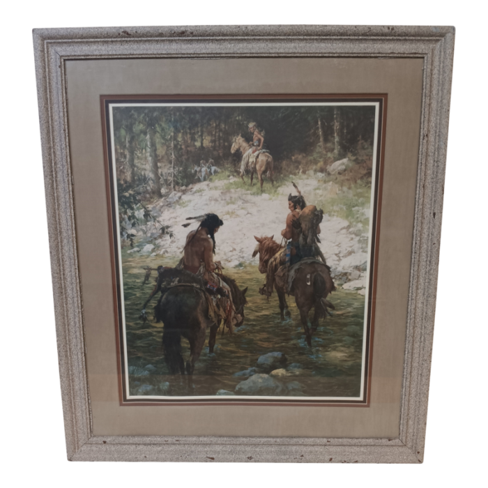 late 20th century crossing medicine creek paper giclee by noted artist howard terpning framed 5813