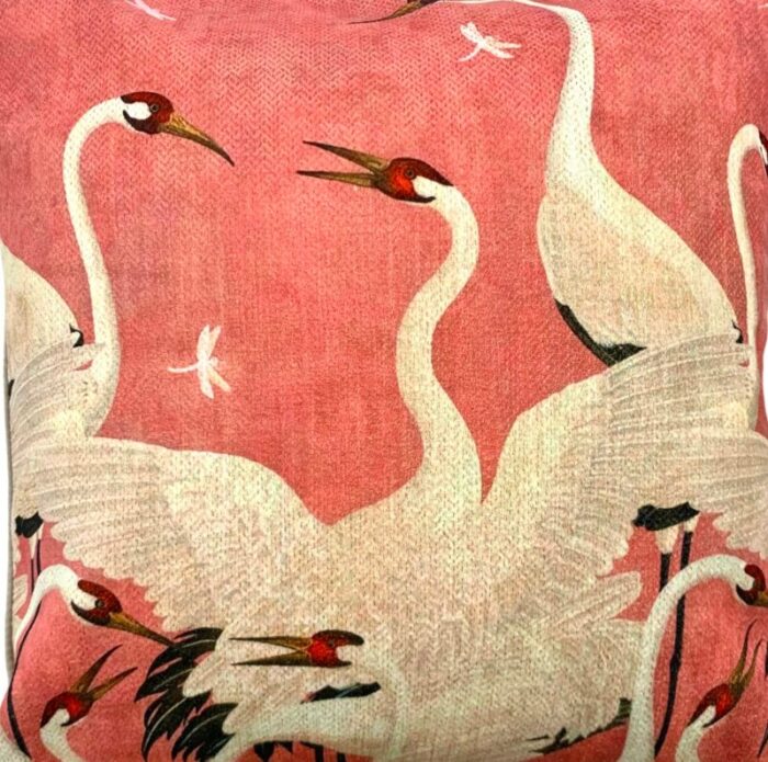 late 20th century decorative pillow with crane bird design in whimsical chinoiserie style 3152