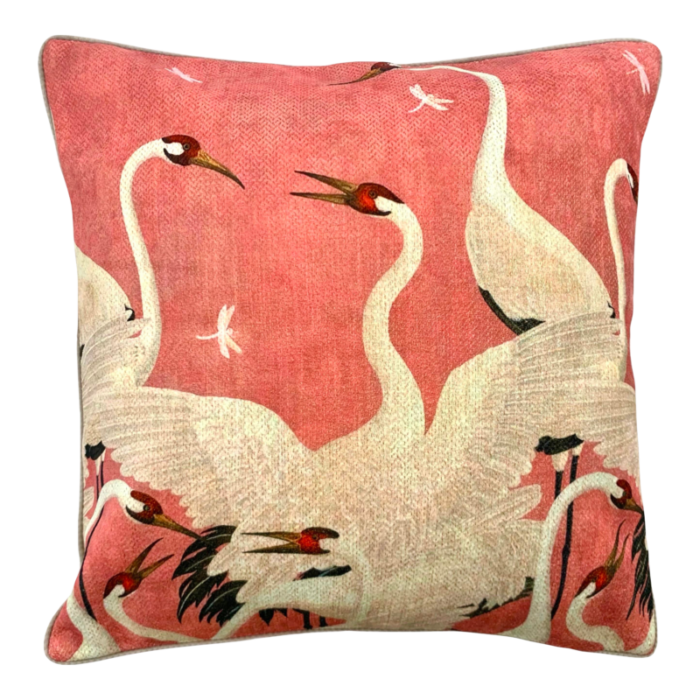 late 20th century decorative pillow with crane bird design in whimsical chinoiserie style 8303