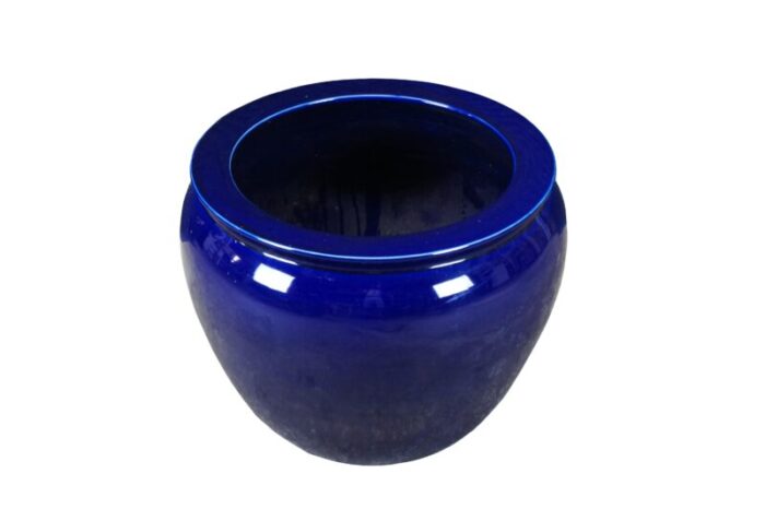 late 20th century large cobalt blue glazed ceramic pottery planter jardiniere pot cachepot 3101