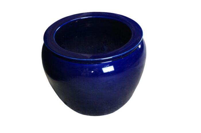 late 20th century large cobalt blue glazed ceramic pottery planter jardiniere pot cachepot 3624