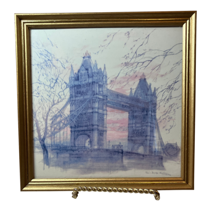 late 20th century london tower bridge vintage mads stage signed print gold frame st pauls 4093