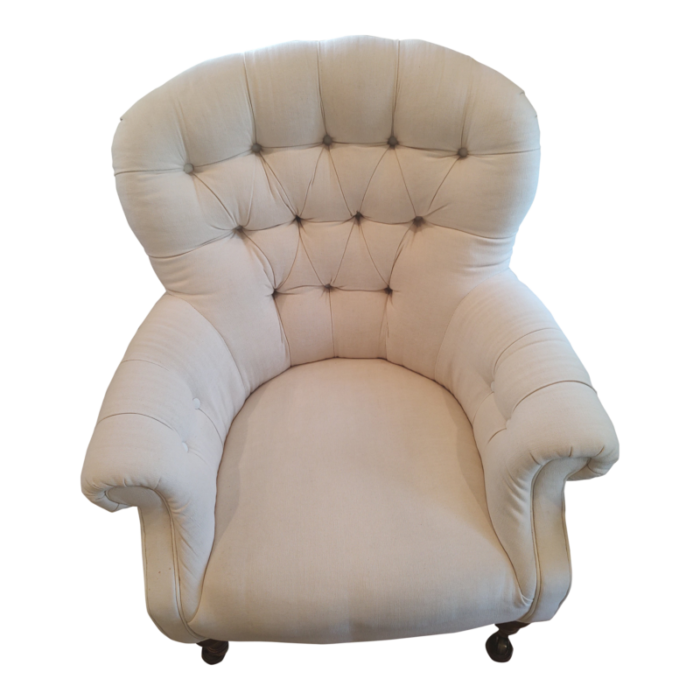 late 20th century the kellogg collection daisy button tufted neutral upholstered clublounge chair 4038