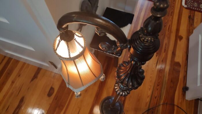 late 20th century victorian style floor lamp with shadetassels 2691