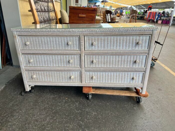 late 20th century vintage coastal henry link wicker dresser 8581