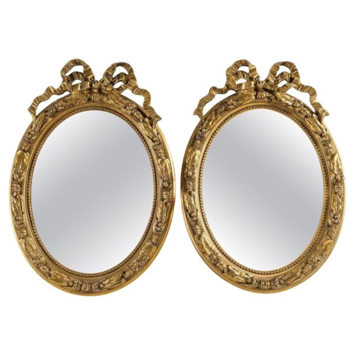 louis xvi style wood and gilded stucco mirrors set of 2 1