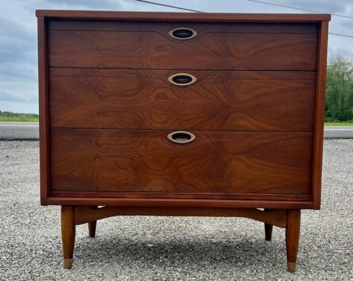 mainline by hooker walnut three drawer chest dresser newly refinished 8052