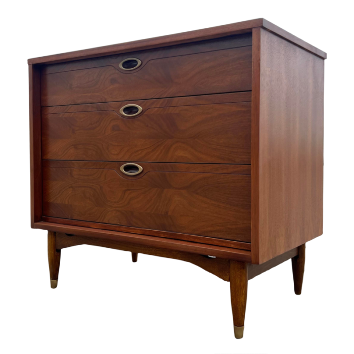 mainline by hooker walnut three drawer chest dresser newly refinished 9665