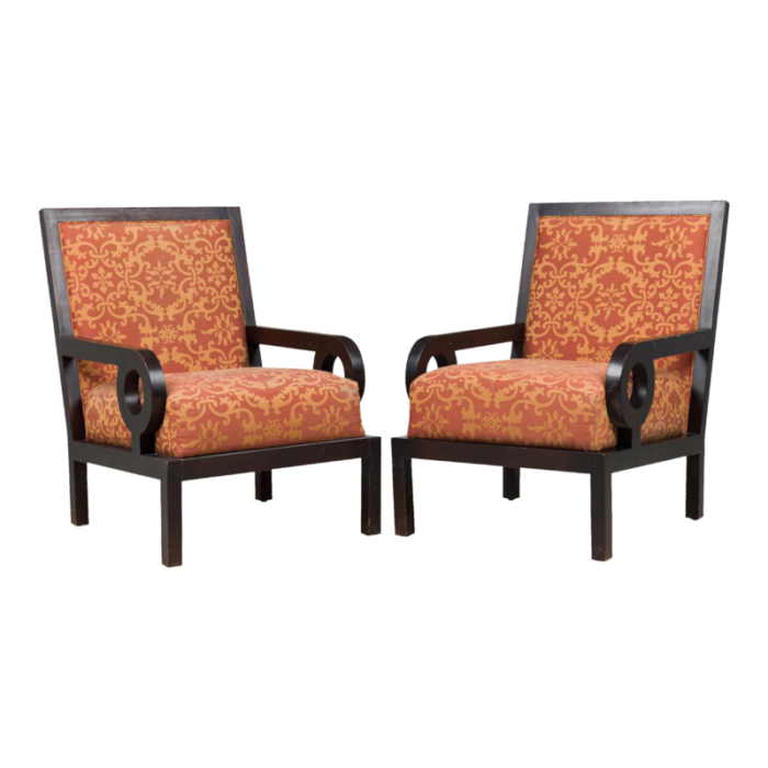 maitland smith mid century english dark walnut oversized upholstered club armchairs a pair 4281