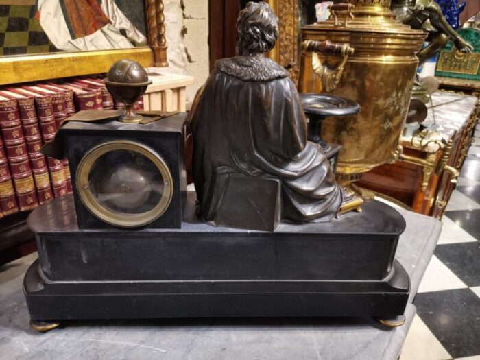 marble and bronze clock with allegory of astronomy representing copernico set of 3 11