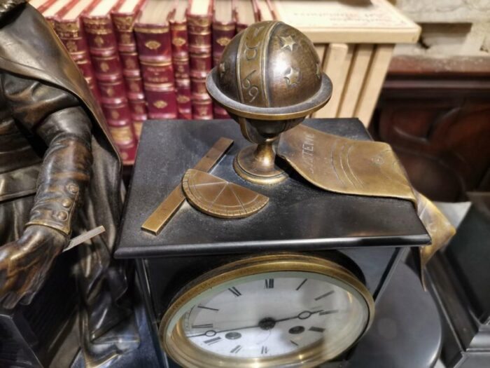 marble and bronze clock with allegory of astronomy representing copernico set of 3 3