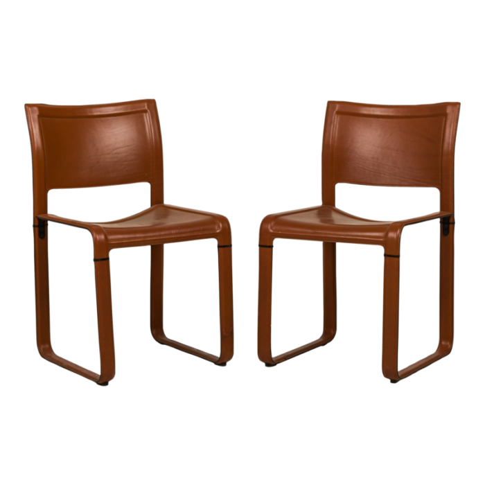 matteo grassi italian mid century brown leather wrapped side chairs a pair 0015