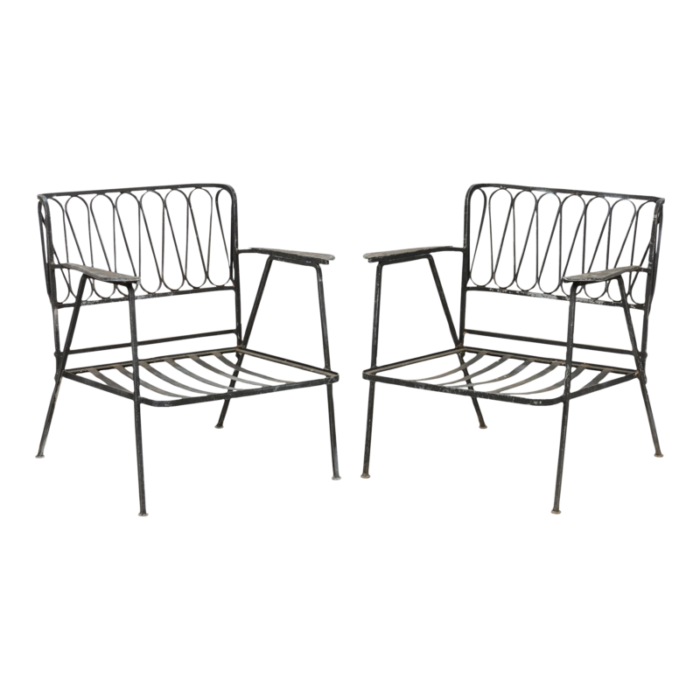 maurizio tempestini for salterini mid century black metal ribbon lounge chairs a pair 0964