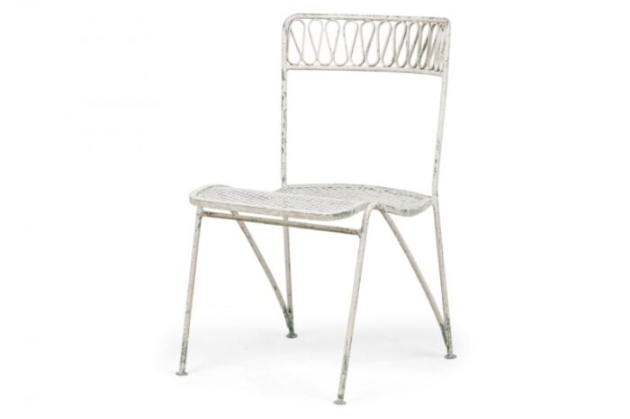 maurizio tempestini for salterini mid century ribbon wrought iron painted white dining chairs a pair 4735