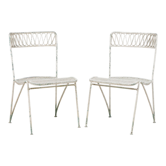 maurizio tempestini for salterini mid century ribbon wrought iron painted white dining chairs a pair 9400