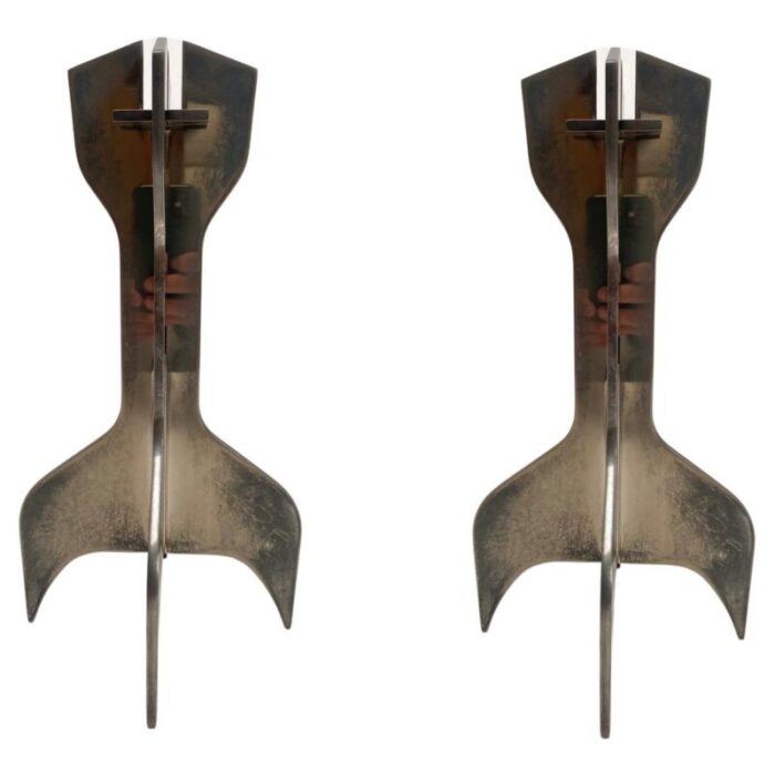 metal sculptural candleholders attributed to marcel breuer for gavina 1960s set of 2 1