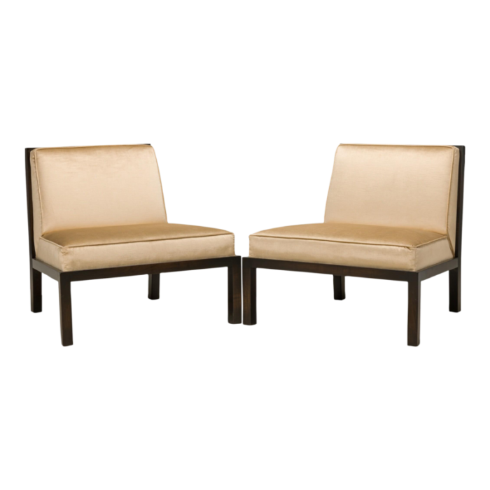 michael taylor for baker furniture co american mid century champagne satin slipper chairs a pair 3925