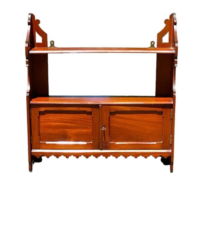 mid 19th century antique chippendale style mahogany wall cabinet or cupboard with display shelves 2967