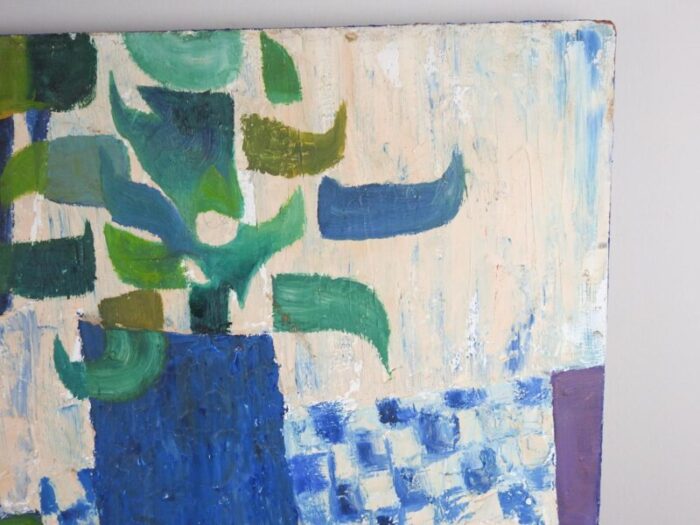 mid 20th century abstract blue still life painting 9566